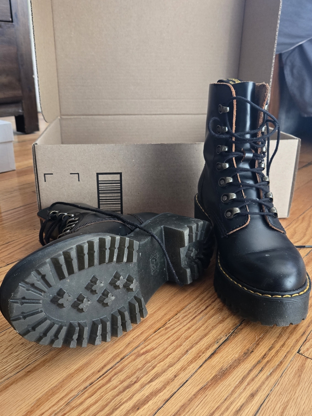 Dr. Martens Leona Black Leather Lug Platform Lace-Up Boots - Picture 6 of 6